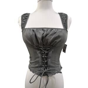 LA Hearts Gray Coquette Milkmaid Corset Top Lace Up XS NEW Romantic Renaissance